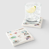 Cartoon mit thailändischer und englischer Fassung Steinuntersetzer (Seitenansicht)