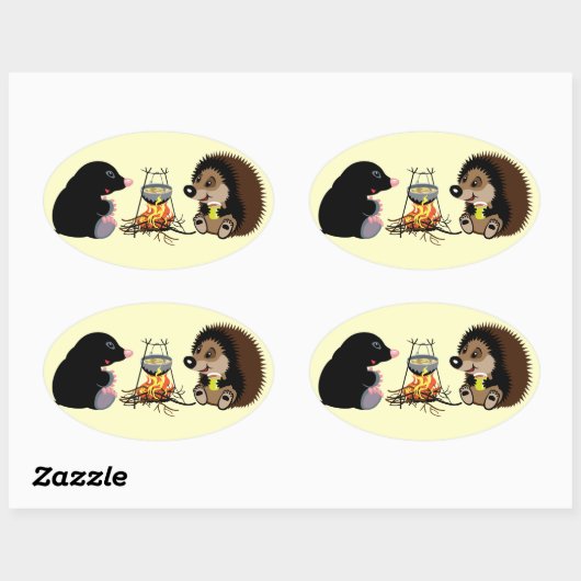 Cartoon-Mole und Igel Ovaler Aufkleber (Blatt)