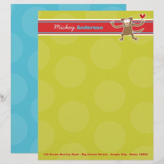 Cartoon Monkey Fun Persönlicher Briefkopf (Vorne/Hinten)