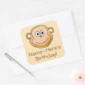 Cartoon Monkey, Geburtstag. Quadratischer Aufkleber (Umschlag)