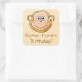 Cartoon Monkey, Geburtstag. Quadratischer Aufkleber (Tasche)