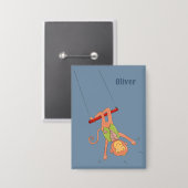 Cartoon Monkey Trapezist Kid Blue Button (Vorderseite/Rückseite)