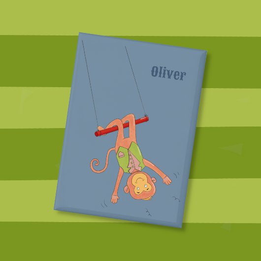 Cartoon Monkey Trapezist Kid Blue Button