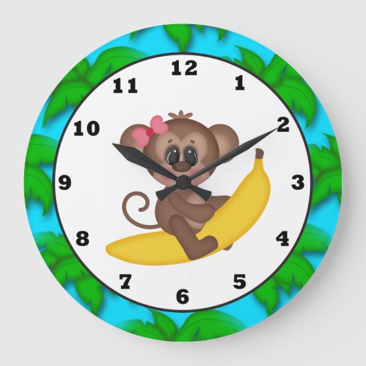 Cartoon Monkey-Uhr Große Wanduhr (Vorderseite)