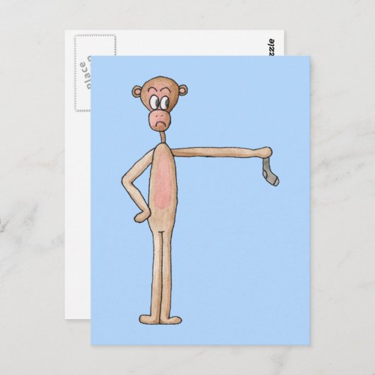 Cartoon Monkey with Smelly Sock. Postkarte (Vorne/Hinten)