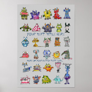 Cartoon MonSTARS Blue Gray Personalisiert Poster