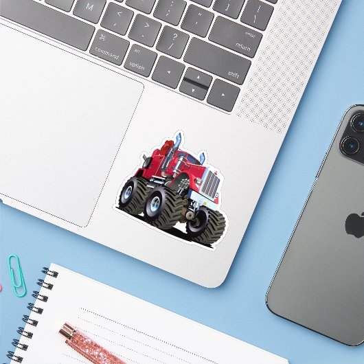 Cartoon-Monster-Abschleppwagen Aufkleber (Laptop mit iPhone)