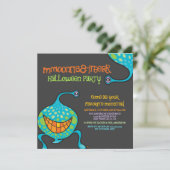 Cartoon Monster Green Alien Kid's Halloween-Party Einladung (Stehend Vorderseite)