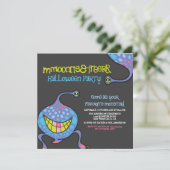 Cartoon Monster Lila Alien Kids Halloween-Party Einladung (Stehend Vorderseite)