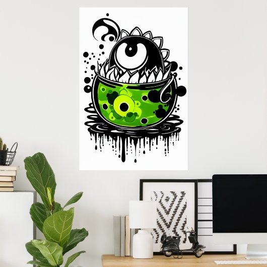 Cartoon-Monster mit einem Auge | Art der AI Poster (Heimbüro)