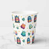 Cartoon Monster Pattern Kindergebärden Pappbecher (Rückseite)