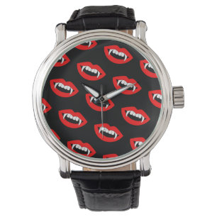 Cartoon Monster Vampir Lippen scharfe Zähne Fangge Armbanduhr
