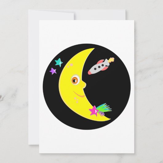 Cartoon Moon Rocket Einladungen (Vorderseite)