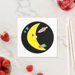 Cartoon Moon Rocket Paper Napkins Serviette