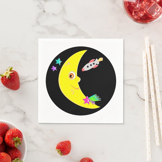 Cartoon Moon Rocket Paper Napkins Serviette