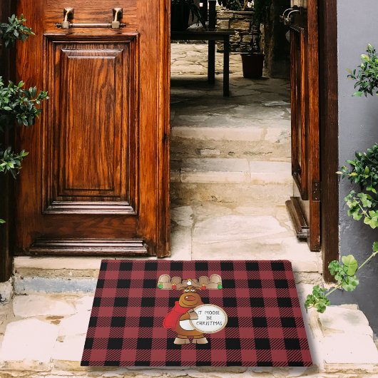 Cartoon Moose Black Red Buffalo Karierte Weihnacht Fußmatte