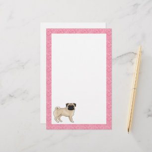 Cartoon-Mops-Hund Fawn Pug Rosa Liebesherz-Muster Briefpapier
