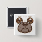 Cartoon Mops Tasse Welpen Hundegesicht Button (Vorne & Hinten)