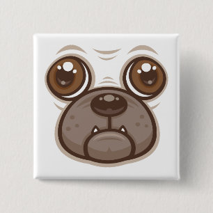 Cartoon Mops Tasse Welpen Hundegesicht Button