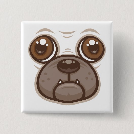 Cartoon Mops Tasse Welpen Hundegesicht Button (Vorderseite)