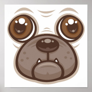 Cartoon Mops Tasse Welpen Hundegesicht Poster