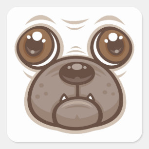 Cartoon Mops Tasse Welpen Hundegesicht Quadratischer Aufkleber