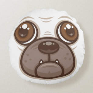 Cartoon Mops Tasse Welpen Hundegesicht Rundes Kissen