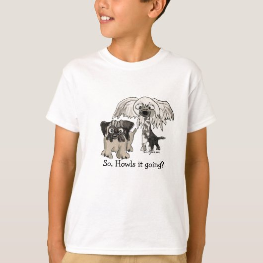 Cartoon Mops und Chinesischer Welpe T-Shirt (Vorderseite)