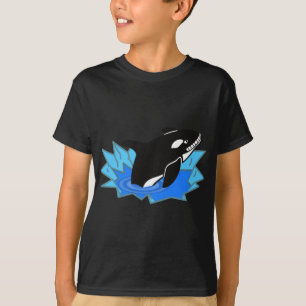 Cartoon-Mörder-Wal/Orca, der aus dem Wasser herau T-Shirt