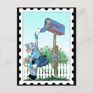 Cartoon Mouse Mail Carrier Postman Postkarte