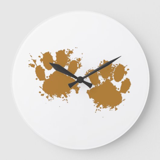 Cartoon Muddy Dog Paw Print Große Wanduhr (Vorderseite)