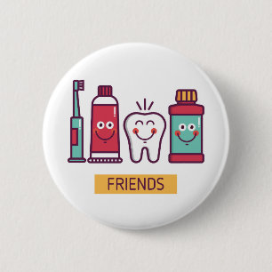 Cartoon-Mundsorgfalt-Freunde Button