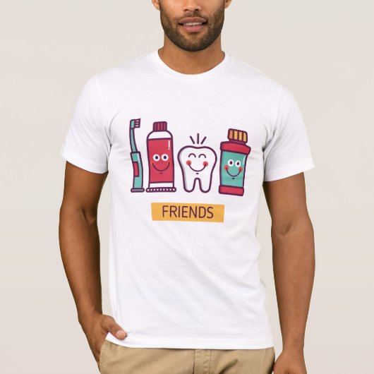 Cartoon-Mundsorgfalt-Freunde T-Shirt (Vorderseite)