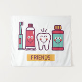 Cartoon-Mundsorgfalt-Freunde Wandteppich (Vorderseite (Horizontal))