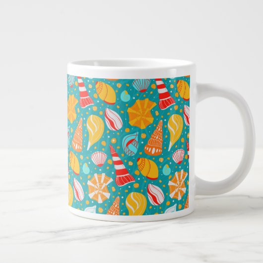Cartoon Muscheln mit Sand und Doodle-Verzierung Jumbo-Tasse (Rechts)