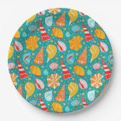 Cartoon Muscheln mit Sand und Doodle-Verzierung Pappteller (Vorderseite)