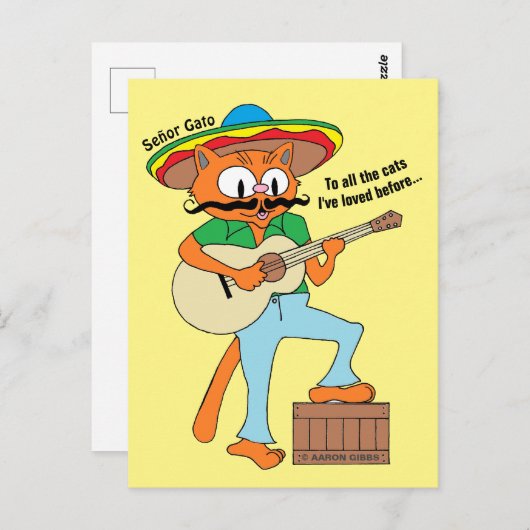 Cartoon Mustache Cat Humour Cinco De Mayo Postkarte (Vorne/Hinten)