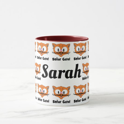 Cartoon Mustache Cat Pattern Personalisiert Tasse (Zentrum)