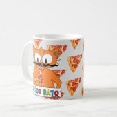 Cartoon Mustache Cat Senor Gato Pizza essen Kaffeetasse (Vorderseite Links)