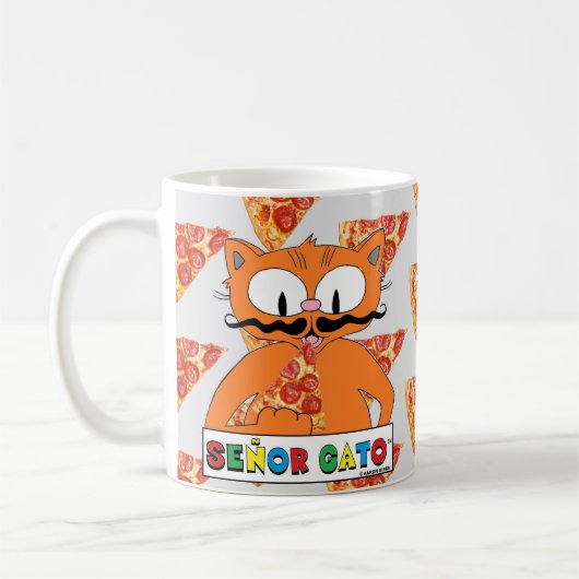 Cartoon Mustache Cat Senor Gato Pizza essen Kaffeetasse (Links)