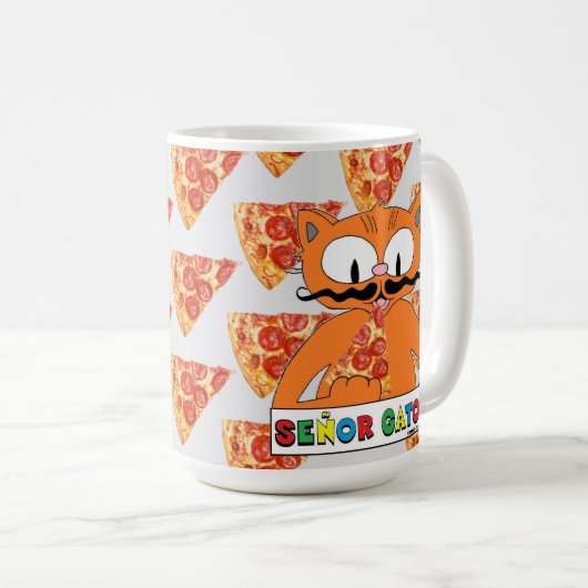 Cartoon Mustache Cat Señor Gato Pizza Liebhaber Gr Kaffeetasse (VorderseiteRechts)