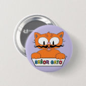 Cartoon Mustache Cat Senor Gato Round Button (Vorne & Hinten)