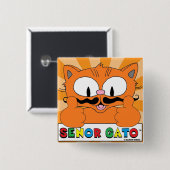 Cartoon Mustache Cat Senor Gato Thumbs Up Button (Vorne & Hinten)