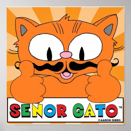 Cartoon Mustache Cat Senor Gato zwei Daumen hoch Poster (Vorne)