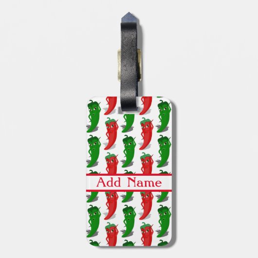 Cartoon-Muster für rote und grüne Pfefferdivas Gepäckanhänger (Rückseite vertikal)