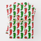 Cartoon-Muster für rote und grüne Pfefferdivas Geschenkpapier Set (Beispiel)