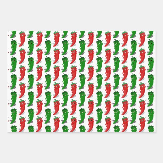 Cartoon-Muster für rote und grüne Pfefferdivas Geschenkpapier Set (Vorderseite)