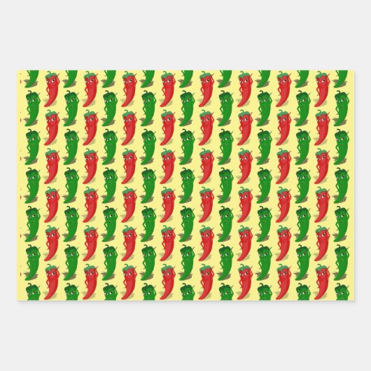 Cartoon-Muster für rote und grüne Pfefferdivas Geschenkpapier Set (Vorderseite 2)