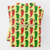 Cartoon-Muster für rote und grüne Pfefferdivas Geschenkpapier Set (Beispiel)