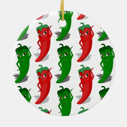 Cartoon-Muster für rote und grüne Pfefferdivas Keramik Ornament (Hinten)